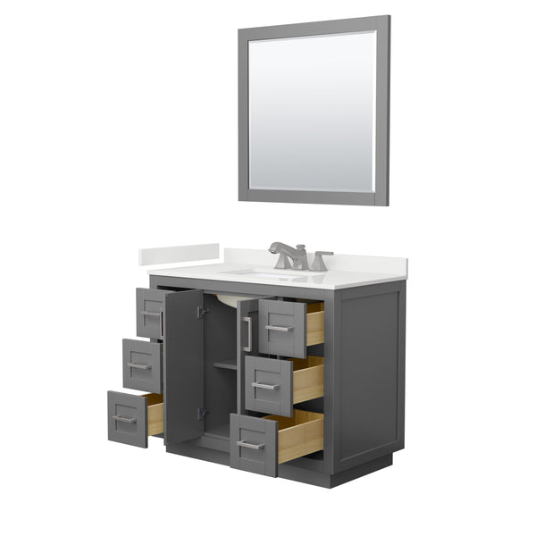 Wyndham Collection Miranda 42 Inch Single Bathroom Vanity in Dark Gray, Quartz Countertop, Undermount Square Sink, Brushed Nickel Trim - Luxe Bathroom Vanities