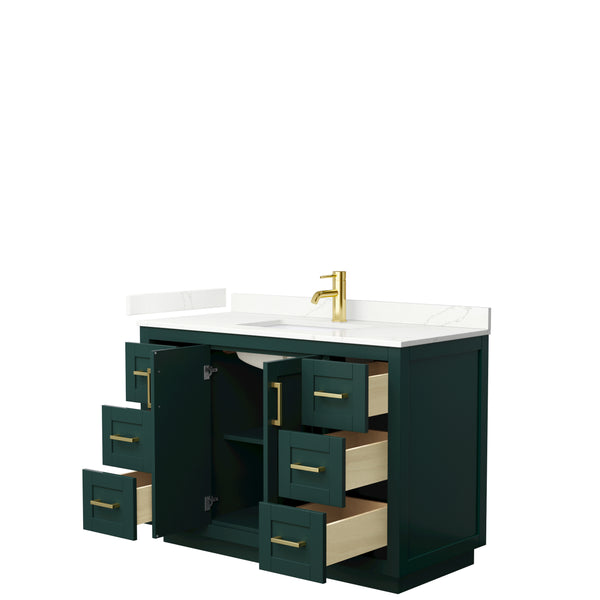 Wyndham Collection Miranda 48 Inch Single Bathroom Vanity in Green, Quartz Countertop, Undermount Square Sink, Brushed Gold Trim - Luxe Bathroom Vanities