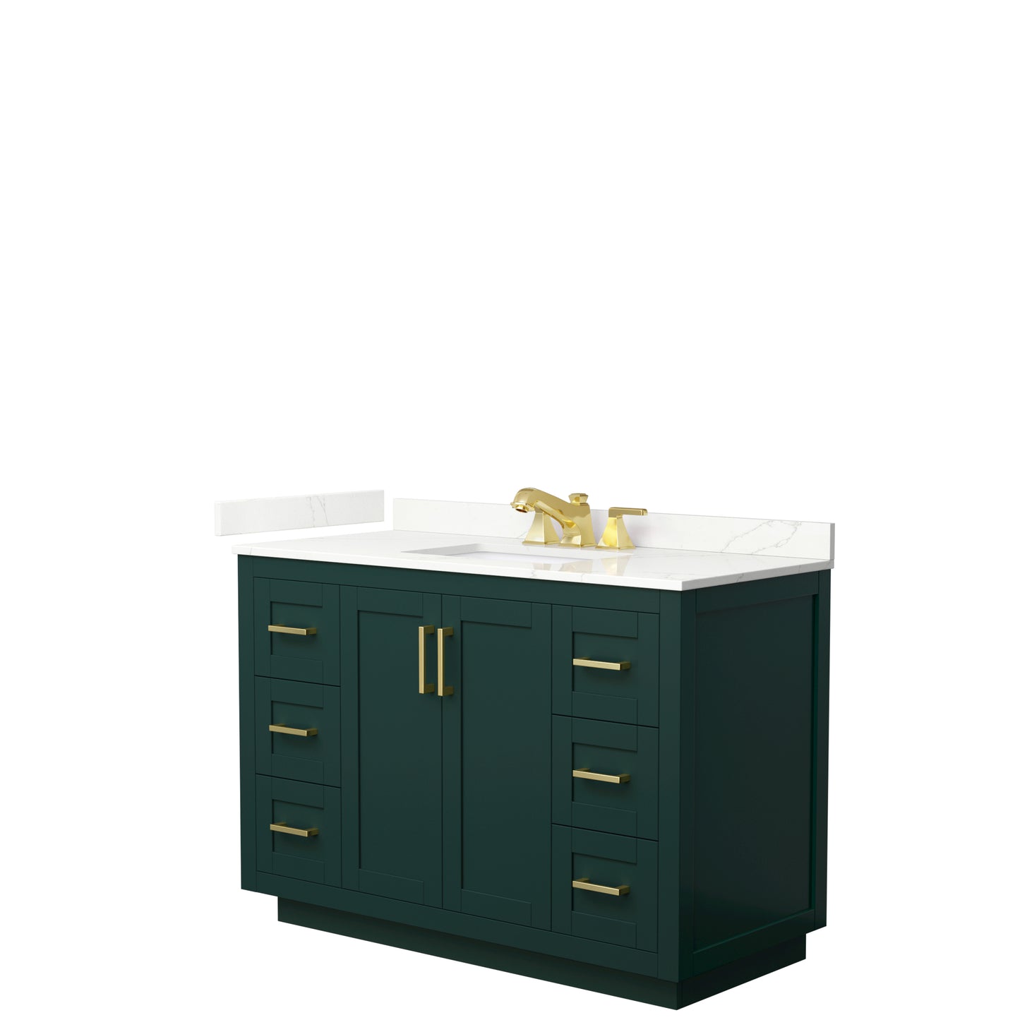 Wyndham Collection Miranda 48 Inch Single Bathroom Vanity in Green, Quartz Countertop, Undermount Square Sink, Brushed Gold Trim - Luxe Bathroom Vanities