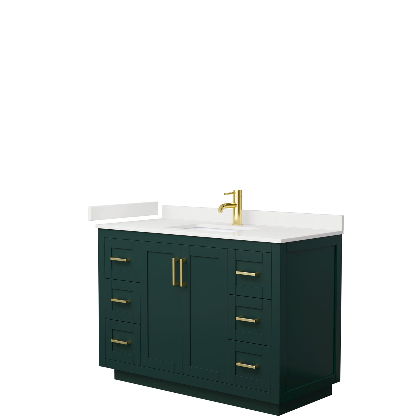 Wyndham Collection Miranda 48 Inch Single Bathroom Vanity in Green, Quartz Countertop, Undermount Square Sink, Brushed Gold Trim - Luxe Bathroom Vanities