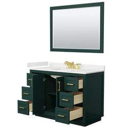 Wyndham Collection Miranda 48 Inch Single Bathroom Vanity in Green, Quartz Countertop, Undermount Square Sink, Brushed Gold Trim - Luxe Bathroom Vanities