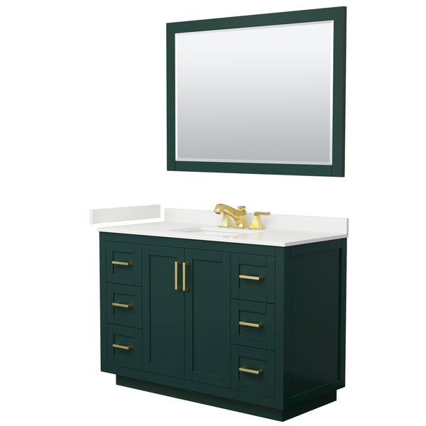 Wyndham Collection Miranda 48 Inch Single Bathroom Vanity in Green, Quartz Countertop, Undermount Square Sink, Brushed Gold Trim - Luxe Bathroom Vanities