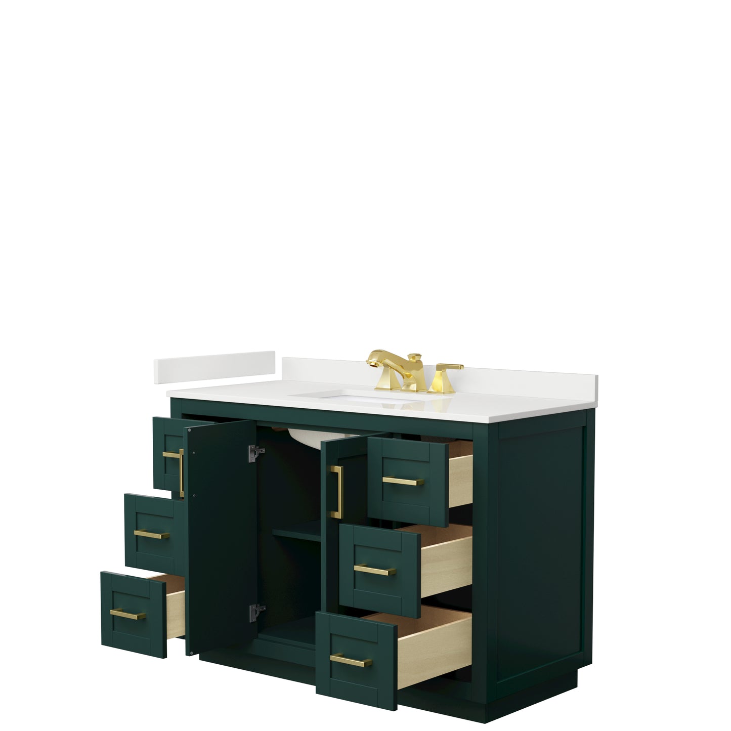 Wyndham Collection Miranda 48 Inch Single Bathroom Vanity in Green, Quartz Countertop, Undermount Square Sink, Brushed Gold Trim - Luxe Bathroom Vanities