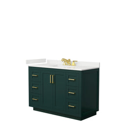 Wyndham Collection Miranda 48 Inch Single Bathroom Vanity in Green, Quartz Countertop, Undermount Square Sink, Brushed Gold Trim - Luxe Bathroom Vanities