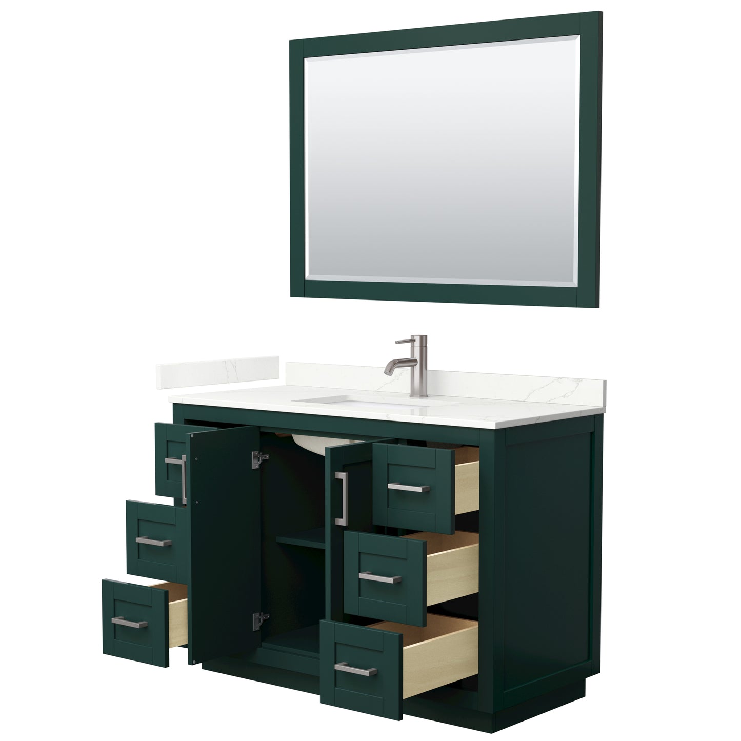 Wyndham Collection Miranda 48 Inch Single Bathroom Vanity in Green, Quartz Countertop, Undermount Square Sink, Brushed Nickel Trim - Luxe Bathroom Vanities