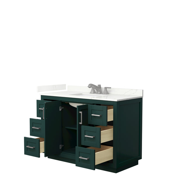 Wyndham Collection Miranda 48 Inch Single Bathroom Vanity in Green, Quartz Countertop, Undermount Square Sink, Brushed Nickel Trim - Luxe Bathroom Vanities