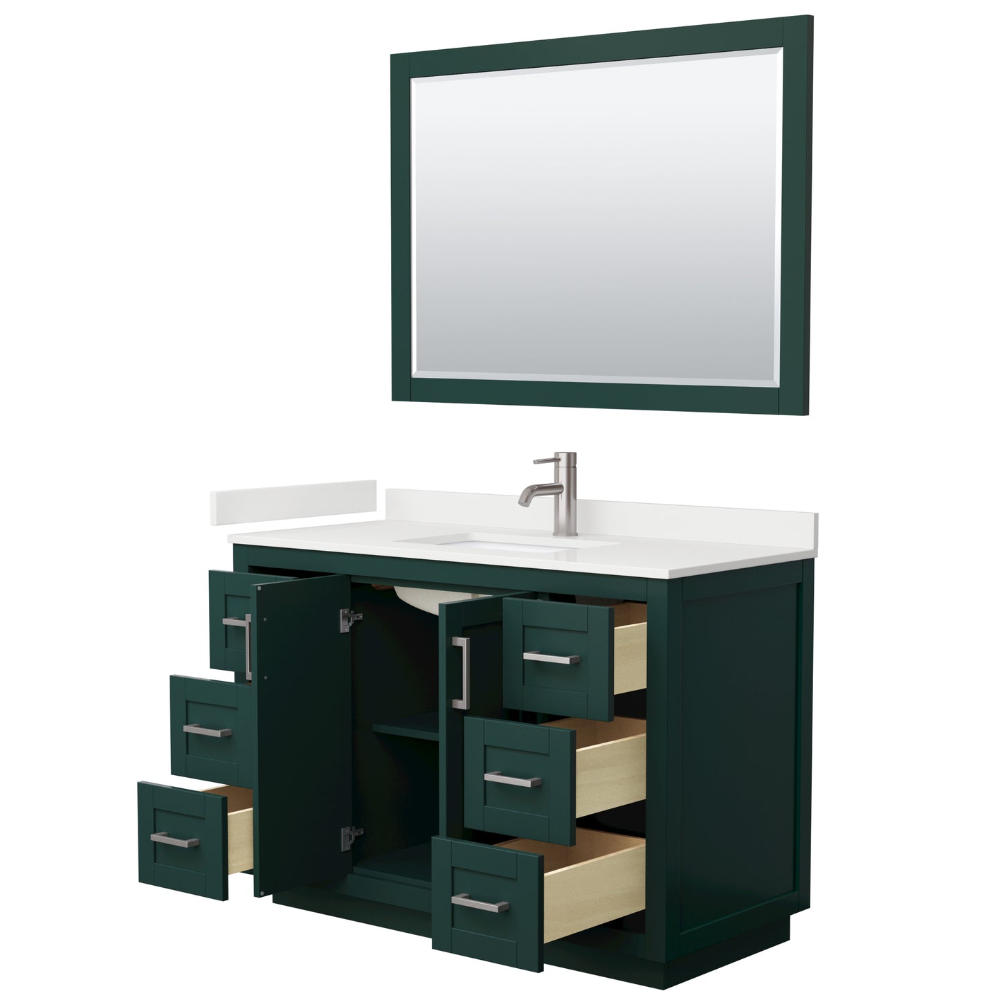 Wyndham Collection Miranda 48 Inch Single Bathroom Vanity in Green, Quartz Countertop, Undermount Square Sink, Brushed Nickel Trim - Luxe Bathroom Vanities