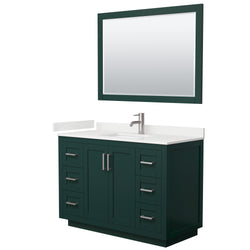 Wyndham Collection Miranda 48 Inch Single Bathroom Vanity in Green, Quartz Countertop, Undermount Square Sink, Brushed Nickel Trim - Luxe Bathroom Vanities