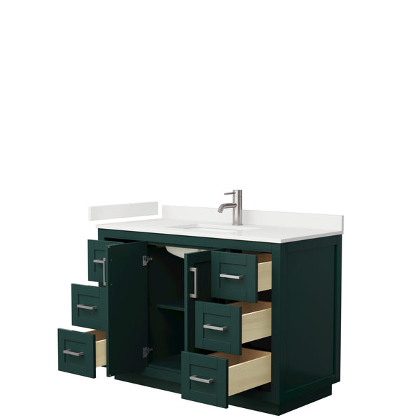 Wyndham Collection Miranda 48 Inch Single Bathroom Vanity in Green, Quartz Countertop, Undermount Square Sink, Brushed Nickel Trim - Luxe Bathroom Vanities