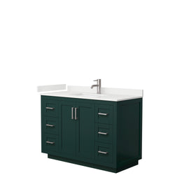 Wyndham Collection Miranda 48 Inch Single Bathroom Vanity in Green, Quartz Countertop, Undermount Square Sink, Brushed Nickel Trim - Luxe Bathroom Vanities