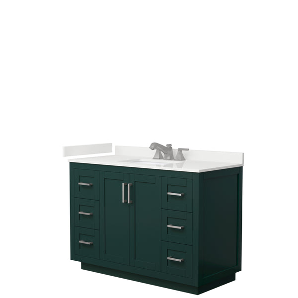 Wyndham Collection Miranda 48 Inch Single Bathroom Vanity in Green, Quartz Countertop, Undermount Square Sink, Brushed Nickel Trim - Luxe Bathroom Vanities