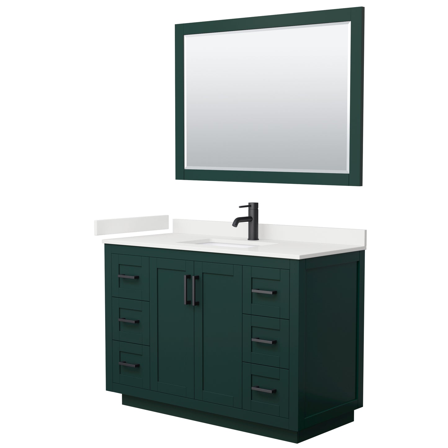 Wyndham Collection Miranda 48 Inch Single Bathroom Vanity in Green, Quartz Countertop, Undermount Square Sink, Matte Black Trim - Luxe Bathroom Vanities