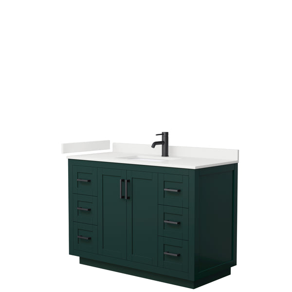 Wyndham Collection Miranda 48 Inch Single Bathroom Vanity in Green, Quartz Countertop, Undermount Square Sink, Matte Black Trim - Luxe Bathroom Vanities