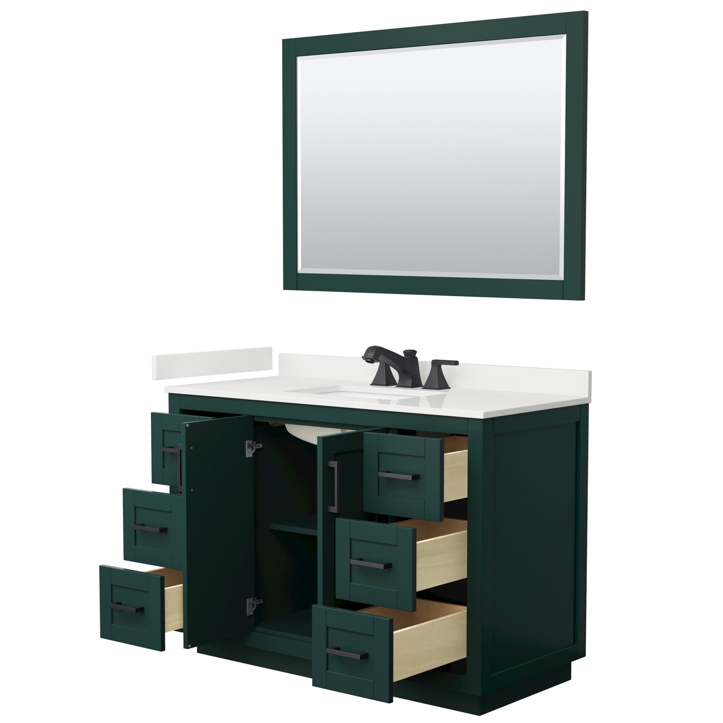 Wyndham Collection Miranda 48 Inch Single Bathroom Vanity in Green, Quartz Countertop, Undermount Square Sink, Matte Black Trim - Luxe Bathroom Vanities