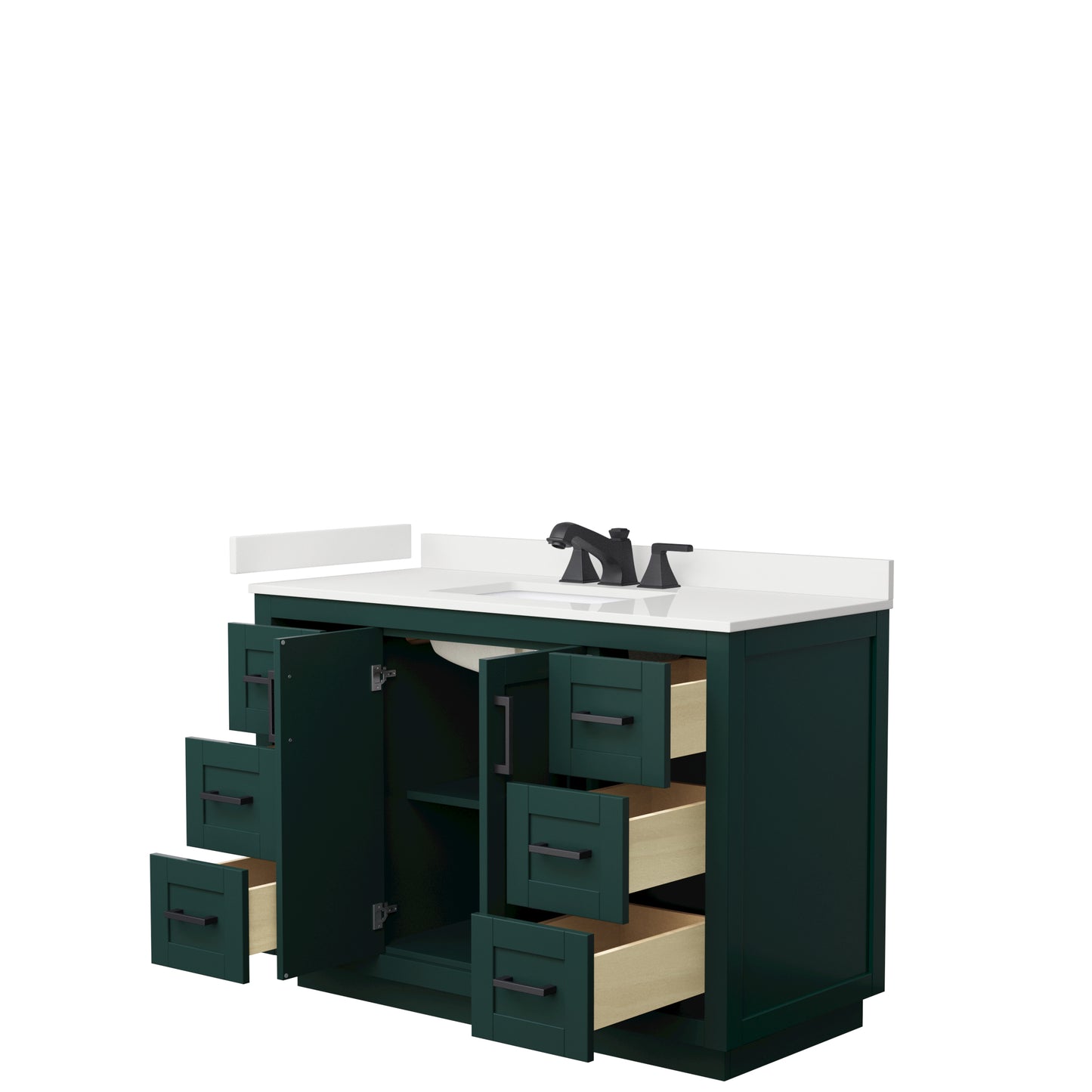 Wyndham Collection Miranda 48 Inch Single Bathroom Vanity in Green, Quartz Countertop, Undermount Square Sink, Matte Black Trim - Luxe Bathroom Vanities