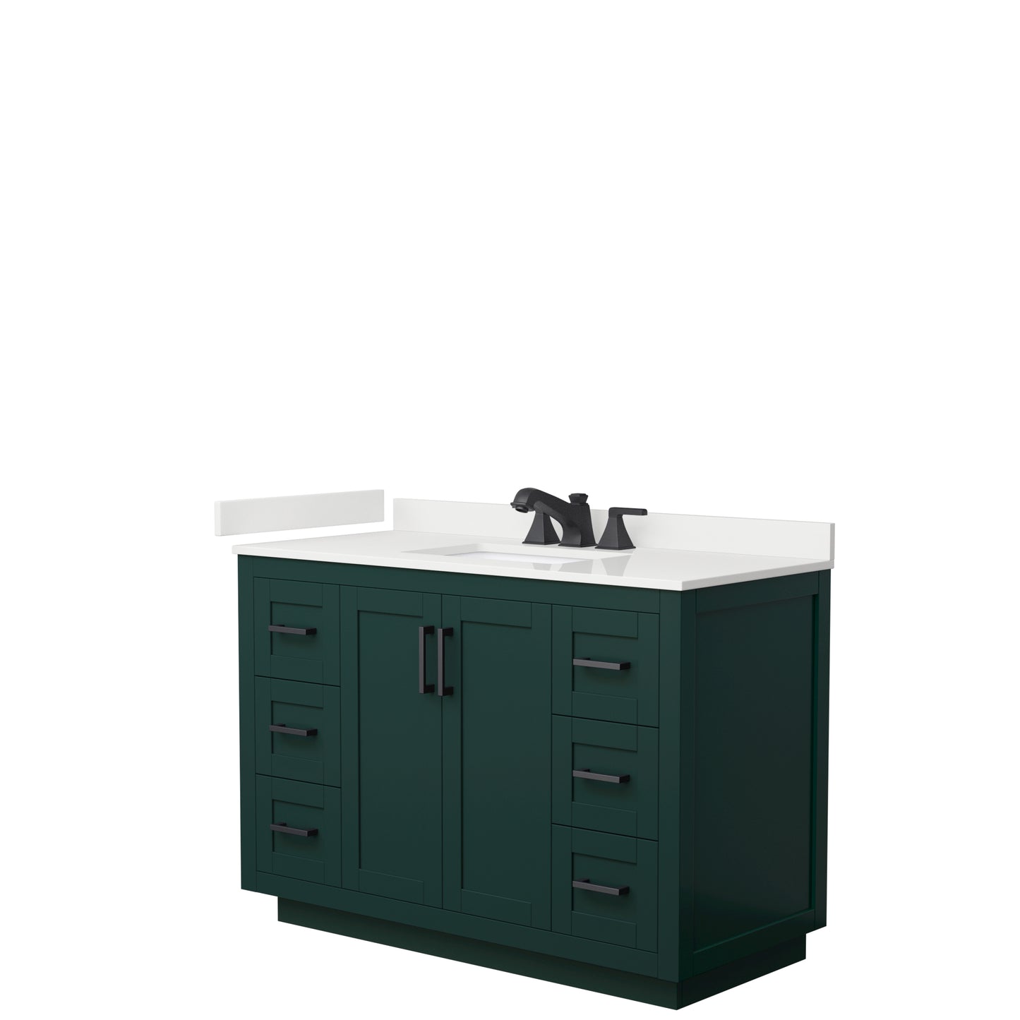 Wyndham Collection Miranda 48 Inch Single Bathroom Vanity in Green, Quartz Countertop, Undermount Square Sink, Matte Black Trim - Luxe Bathroom Vanities