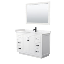 Wyndham Collection Miranda 48 Inch Single Bathroom Vanity in White, Marble Countertop, Undermount Square Sink, Matte Black Trim, 46 Inch Mirror - Luxe Bathroom Vanities