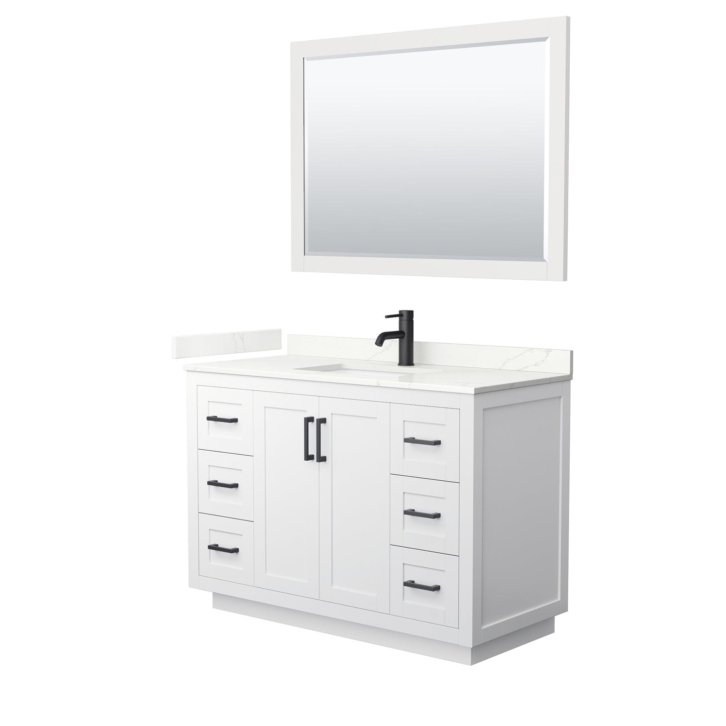 Wyndham Collection Miranda 48 Inch Single Bathroom Vanity in White, Quartz Countertop, Undermount Square Sink, Matte Black Trim - Luxe Bathroom Vanities