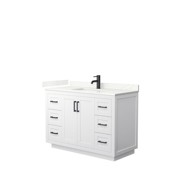 Wyndham Collection Miranda 48 Inch Single Bathroom Vanity in White, Quartz Countertop, Undermount Square Sink, Matte Black Trim - Luxe Bathroom Vanities