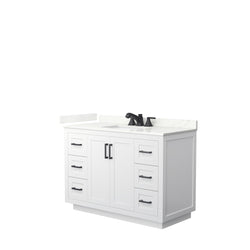 Wyndham Collection Miranda 48 Inch Single Bathroom Vanity in White, Quartz Countertop, Undermount Square Sink, Matte Black Trim - Luxe Bathroom Vanities