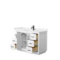 Wyndham Collection Miranda 48 Inch Single Bathroom Vanity in White, Quartz Countertop, Undermount Square Sink, Matte Black Trim - Luxe Bathroom Vanities