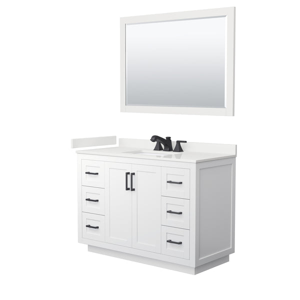 Wyndham Collection Miranda 48 Inch Single Bathroom Vanity in White, Quartz Countertop, Undermount Square Sink, Matte Black Trim - Luxe Bathroom Vanities