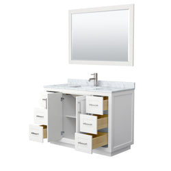 Wyndham Collection Miranda 48 Inch Single Bathroom Vanity in White, Marble Countertop, Undermount Square Sink, Brushed Nickel Trim, 46 Inch Mirror - Luxe Bathroom Vanities