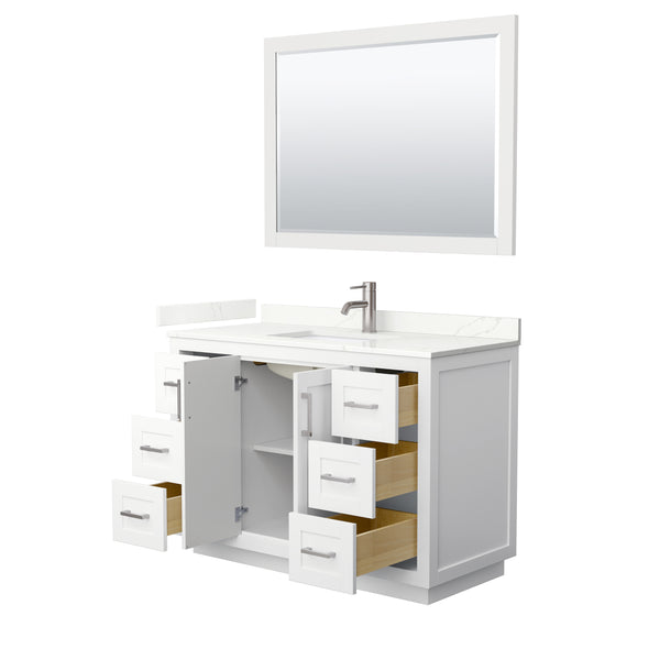 Wyndham Collection Miranda 48 Inch Single Bathroom Vanity in White, Quartz Countertop, Undermount Square Sink, Brushed Nickel Trim - Luxe Bathroom Vanities