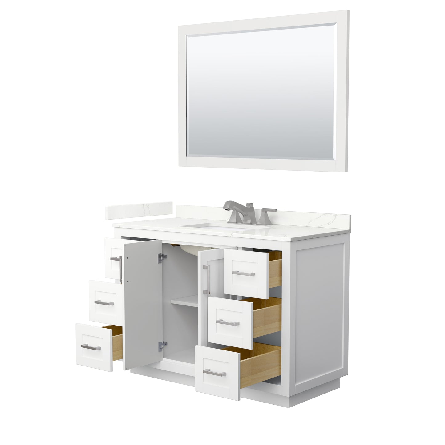 Wyndham Collection Miranda 48 Inch Single Bathroom Vanity in White, Quartz Countertop, Undermount Square Sink, Brushed Nickel Trim - Luxe Bathroom Vanities