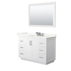 Wyndham Collection Miranda 48 Inch Single Bathroom Vanity in White, Quartz Countertop, Undermount Square Sink, Brushed Nickel Trim - Luxe Bathroom Vanities