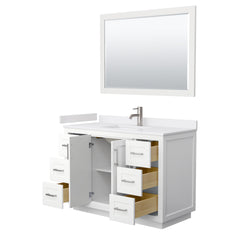 Wyndham Collection Miranda 48 Inch Single Bathroom Vanity in White, Marble Countertop, Undermount Square Sink, Brushed Nickel Trim, 46 Inch Mirror - Luxe Bathroom Vanities