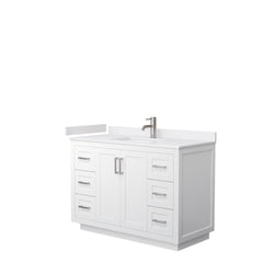 Wyndham Collection Miranda 48 Inch Single Bathroom Vanity in White, Marble Countertop, Undermount Square Sink, Brushed Nickel Trim, 46 Inch Mirror - Luxe Bathroom Vanities