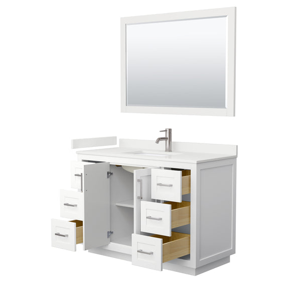 Wyndham Collection Miranda 48 Inch Single Bathroom Vanity in White, Quartz Countertop, Undermount Square Sink, Brushed Nickel Trim - Luxe Bathroom Vanities