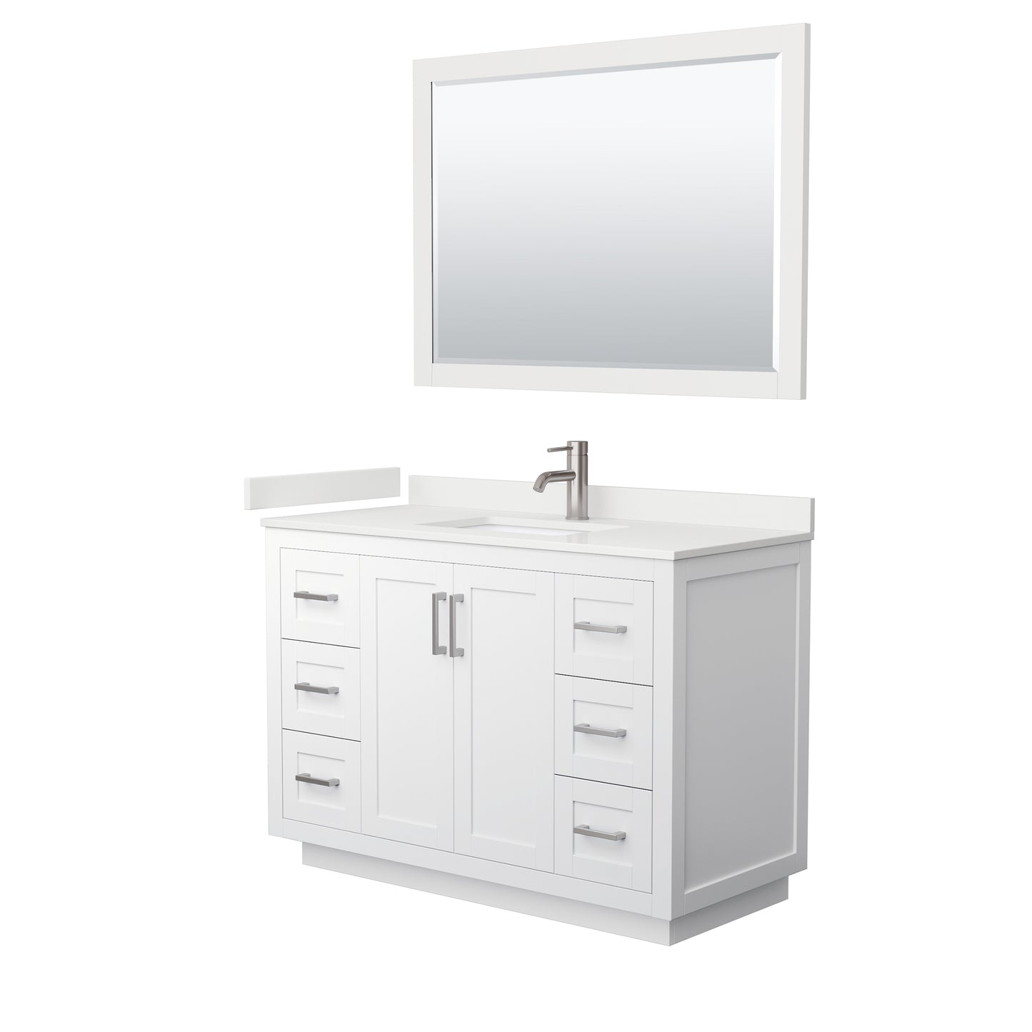 Wyndham Collection Miranda 48 Inch Single Bathroom Vanity in White, Quartz Countertop, Undermount Square Sink, Brushed Nickel Trim - Luxe Bathroom Vanities