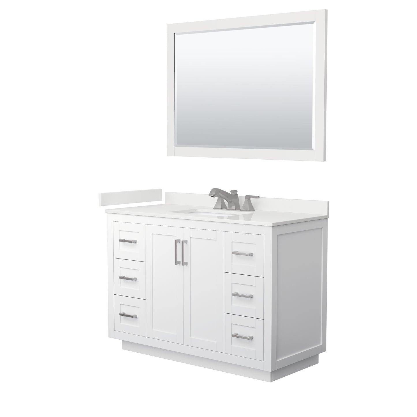 Wyndham Collection Miranda 48 Inch Single Bathroom Vanity in White, Quartz Countertop, Undermount Square Sink, Brushed Nickel Trim - Luxe Bathroom Vanities