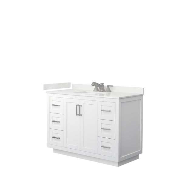 Wyndham Collection Miranda 48 Inch Single Bathroom Vanity in White, Quartz Countertop, Undermount Square Sink, Brushed Nickel Trim - Luxe Bathroom Vanities