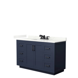 Wyndham Collection Miranda 54 Inch Single Bathroom Vanity in Dark Blue, Quartz Countertop, Undermount Square Sink, Matte Black Trim - Luxe Bathroom Vanities