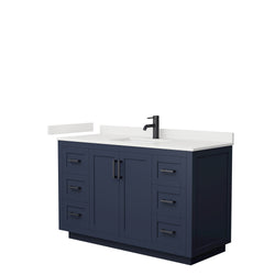 Wyndham Collection Miranda 54 Inch Single Bathroom Vanity in Dark Blue, Quartz Countertop, Undermount Square Sink, Matte Black Trim - Luxe Bathroom Vanities