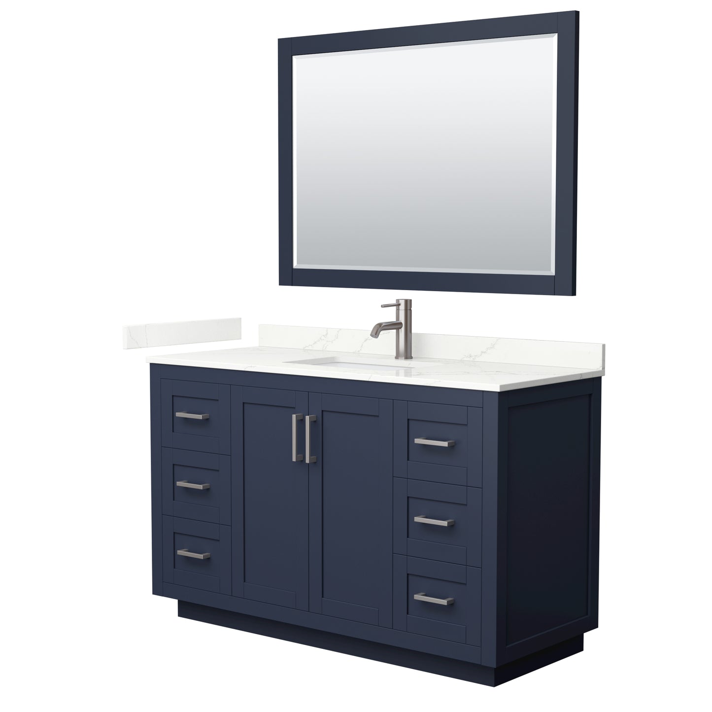 Wyndham Collection Miranda 54 Inch Single Bathroom Vanity in Dark Blue, Quartz Countertop, Undermount Square Sink, Brushed Nickel Trim - Luxe Bathroom Vanities