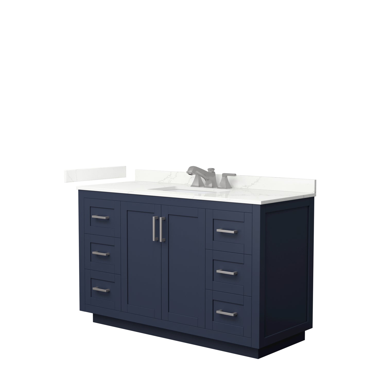 Wyndham Collection Miranda 54 Inch Single Bathroom Vanity in Dark Blue, Quartz Countertop, Undermount Square Sink, Brushed Nickel Trim - Luxe Bathroom Vanities