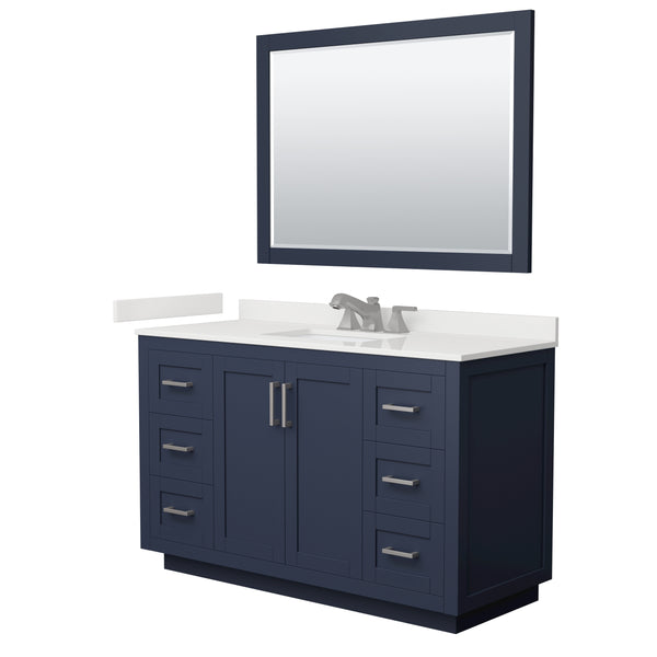 Wyndham Collection Miranda 54 Inch Single Bathroom Vanity in Dark Blue, Quartz Countertop, Undermount Square Sink, Brushed Nickel Trim - Luxe Bathroom Vanities