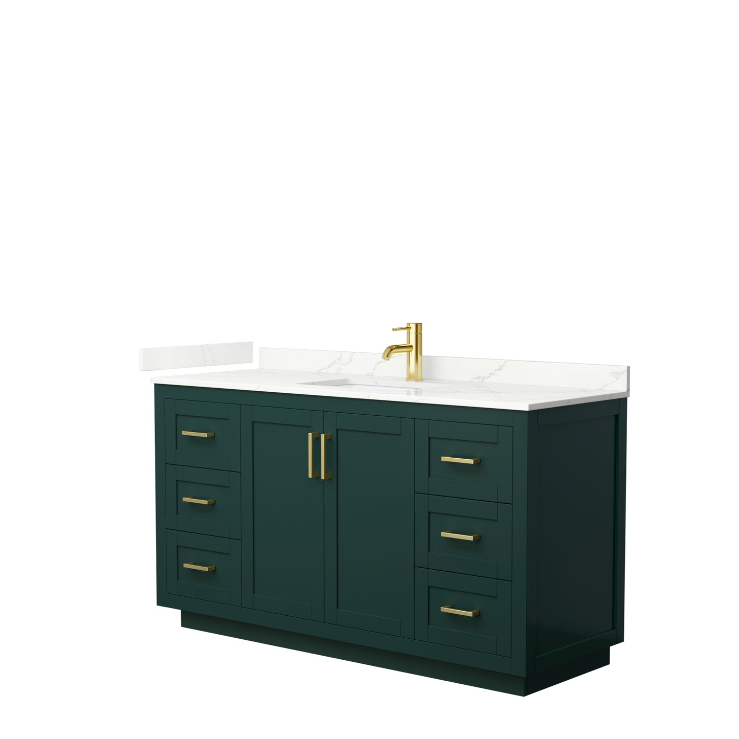 Wyndham Collection Miranda 60 Inch Single Bathroom Vanity in Green, Quartz Countertop, Undermount Square Sink, Brushed Gold Trim - Luxe Bathroom Vanities