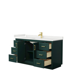 Wyndham Collection Miranda 60 Inch Single Bathroom Vanity in Green, Quartz Countertop, Undermount Square Sink, Brushed Gold Trim - Luxe Bathroom Vanities