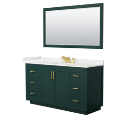 Wyndham Collection Miranda 60 Inch Single Bathroom Vanity in Green, Quartz Countertop, Undermount Square Sink, Brushed Gold Trim - Luxe Bathroom Vanities