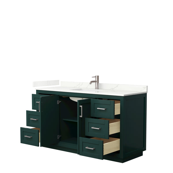 Wyndham Collection Miranda 60 Inch Single Bathroom Vanity in Green, Quartz Countertop, Undermount Square Sink, Brushed Nickel Trim - Luxe Bathroom Vanities