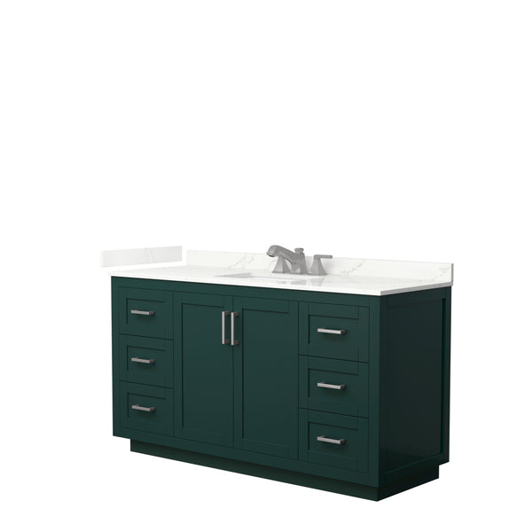 Wyndham Collection Miranda 60 Inch Single Bathroom Vanity in Green, Quartz Countertop, Undermount Square Sink, Brushed Nickel Trim - Luxe Bathroom Vanities