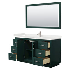 Wyndham Collection Miranda 60 Inch Single Bathroom Vanity in Green, Quartz Countertop, Undermount Square Sink, Brushed Nickel Trim - Luxe Bathroom Vanities