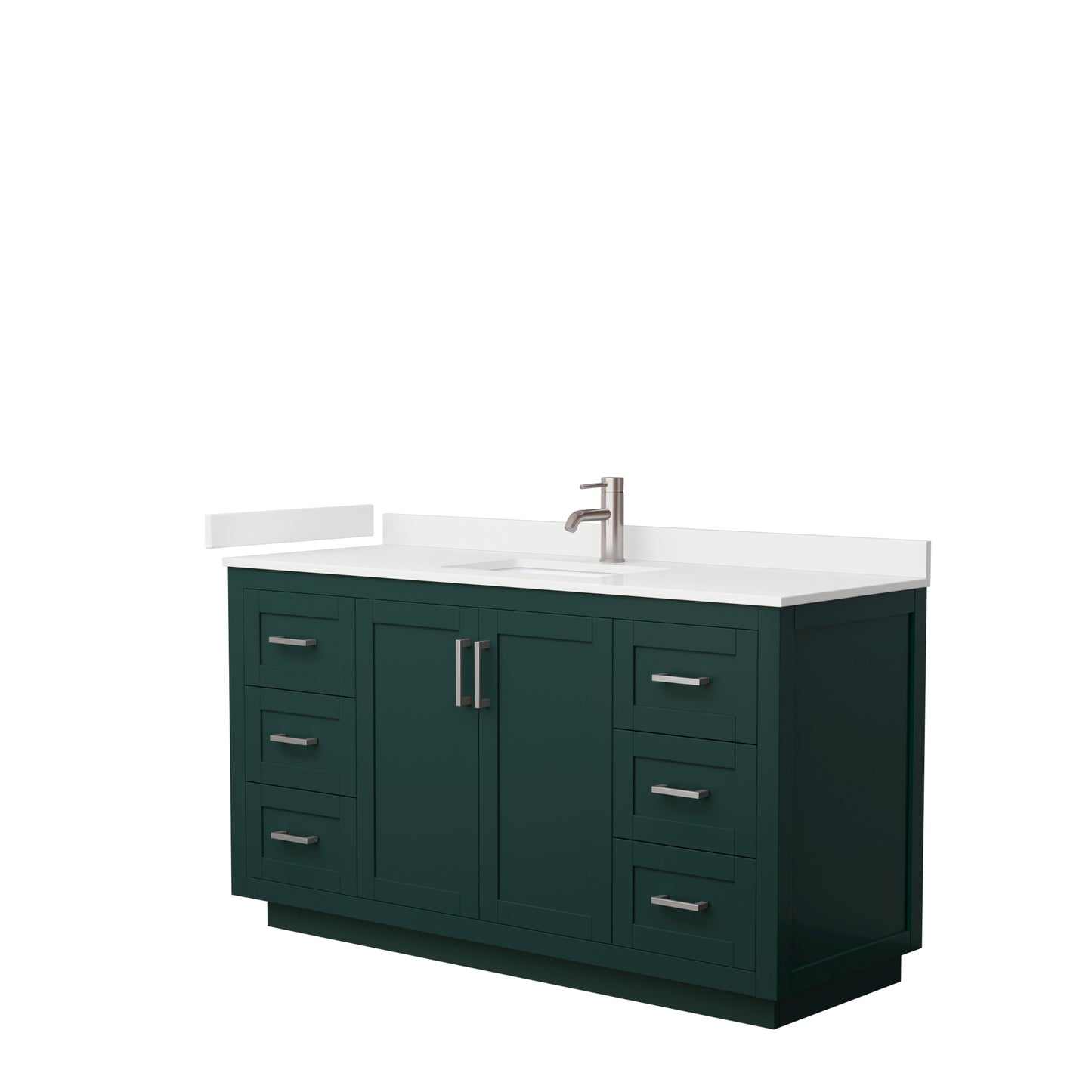 Wyndham Collection Miranda 60 Inch Single Bathroom Vanity in Green, Quartz Countertop, Undermount Square Sink, Brushed Nickel Trim - Luxe Bathroom Vanities