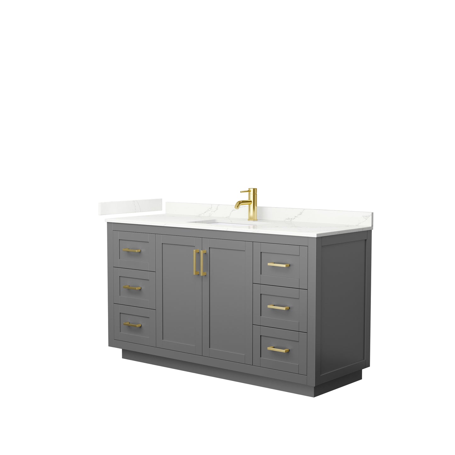 Wyndham Collection Miranda 60 Inch Single Bathroom Vanity in Dark Gray, Quartz Countertop, Undermount Square Sink, Brushed Gold Trim - Luxe Bathroom Vanities