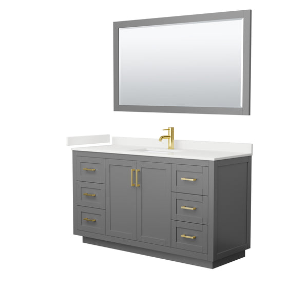 Wyndham Collection Miranda 60 Inch Single Bathroom Vanity in Dark Gray, Quartz Countertop, Undermount Square Sink, Brushed Gold Trim - Luxe Bathroom Vanities